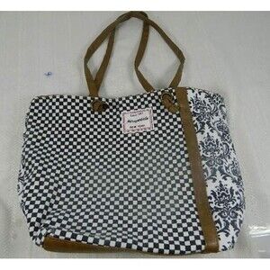 Aeropostale Shoulder Bag/Tote Canvas/Faux Leather Black & White Check & Floral